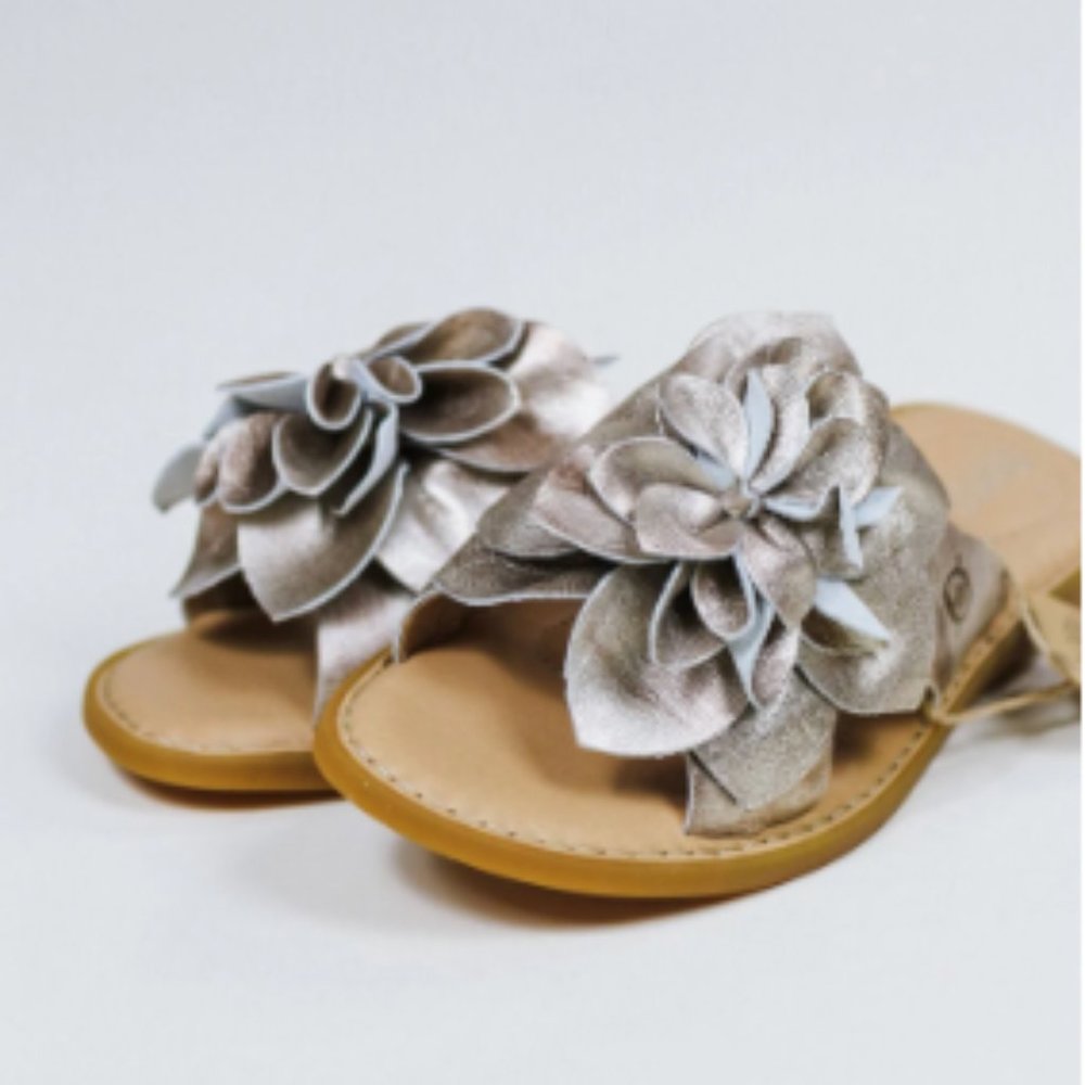 Born Ivory Light Gold Leather Flower Sandals